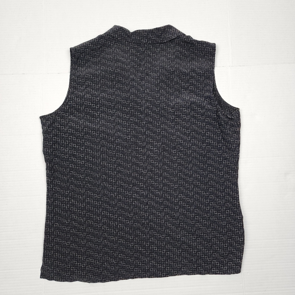 Grace Chemise Silk Blouse Black Grey Sleeveless Button-Up Top Size L - Picture 4 of 11